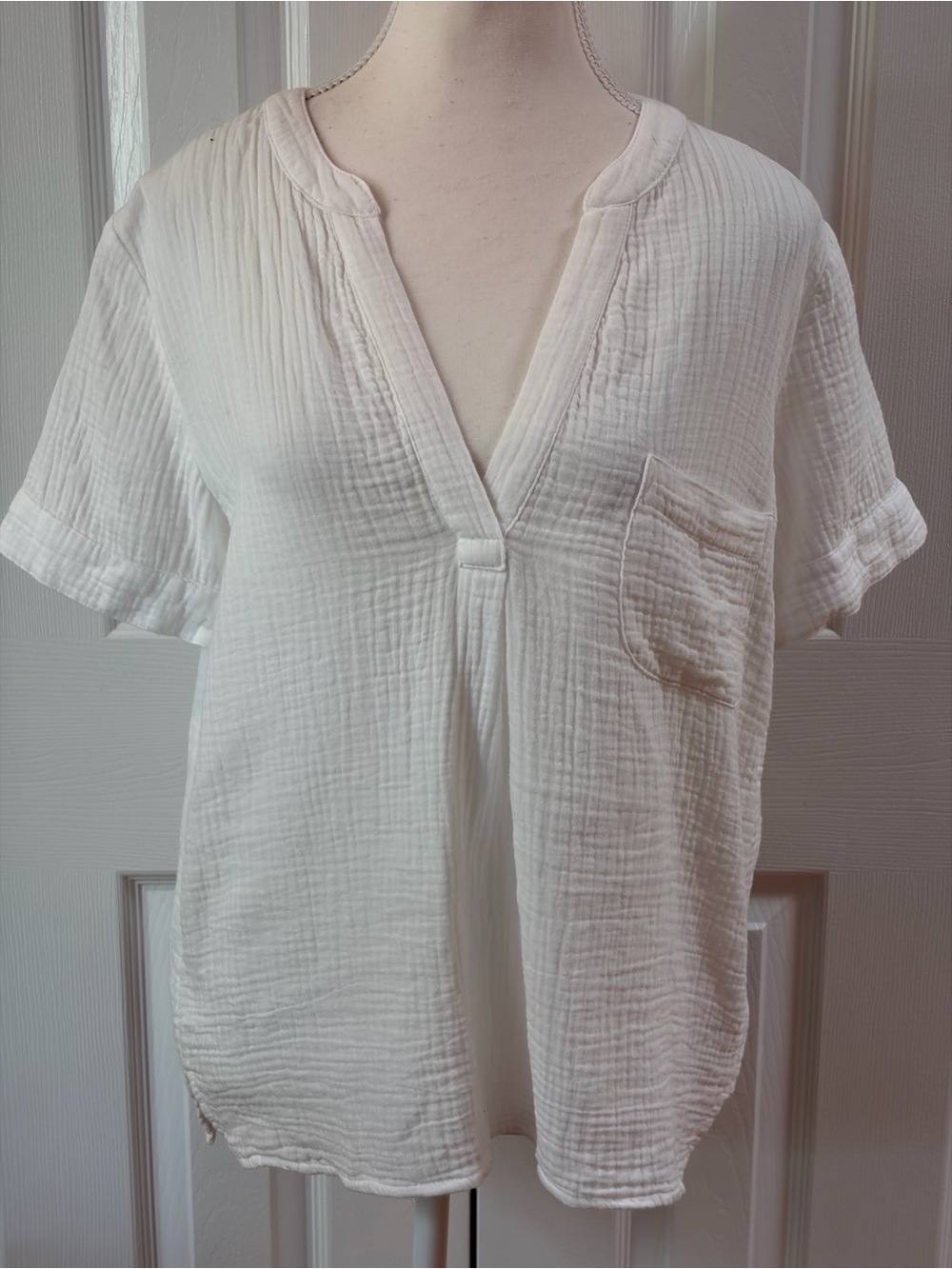 J. Crew  White V-neck Soft Gauze Popover Top Size S